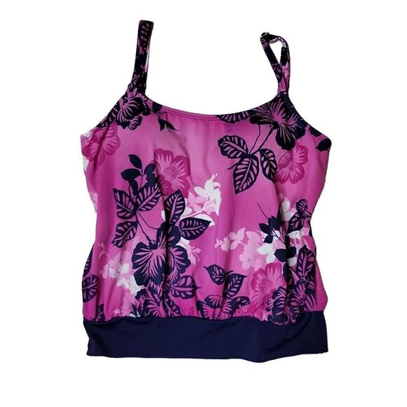 Kim Rogers Floral Leaf Tankini Swim Top Pink Blue Size Large - Picture 4 of 16